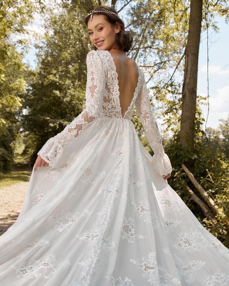 Lp2209 lace long sleeve boho wedding dress with slit and low back2